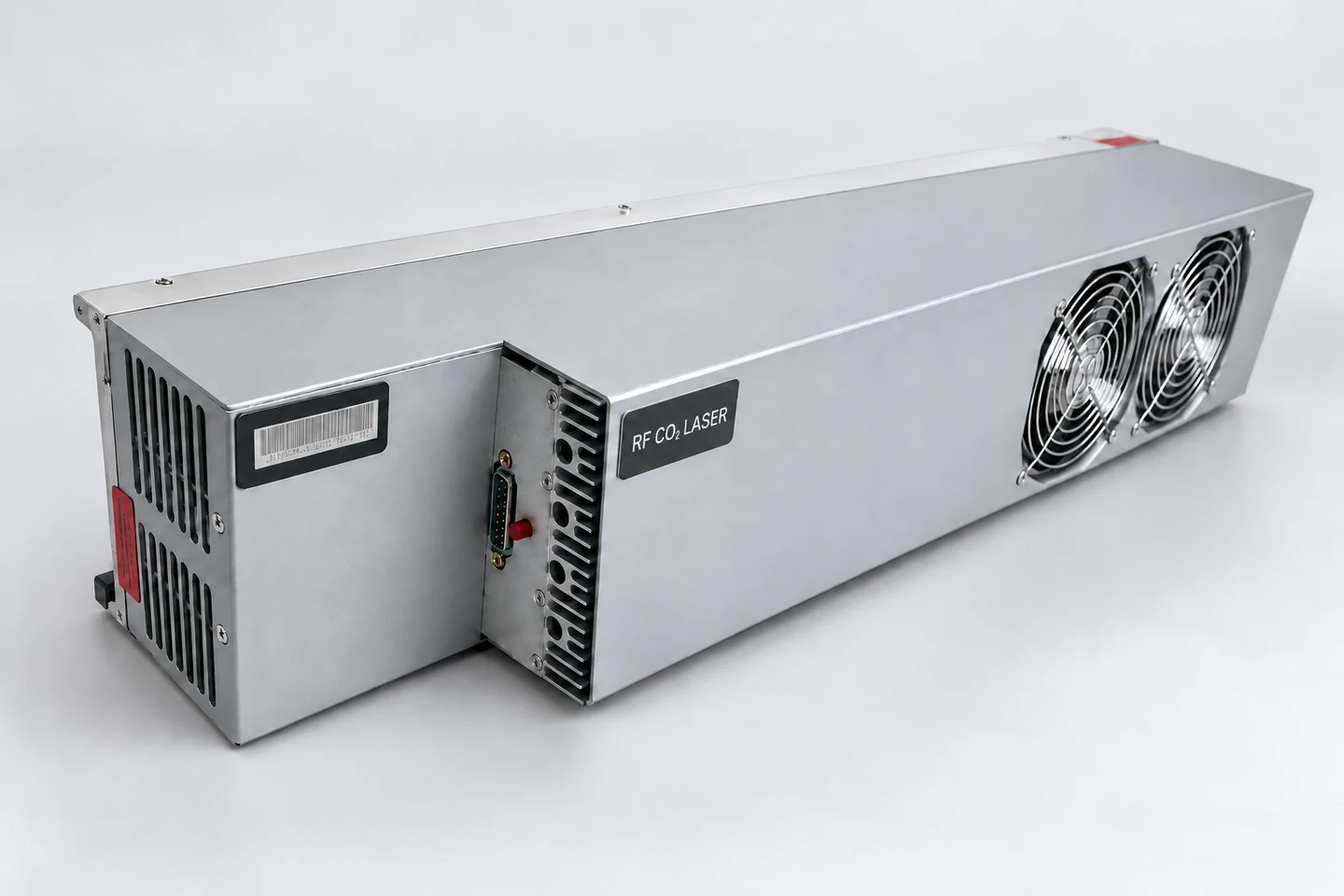 Generic enclosed silver RF CO₂ laser source with cooling fans, ventilation and a control connector