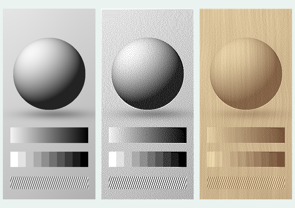 Shaded sphere and fine-line artwork, converted to black and white dots and previewed as an engraving on birch plywood